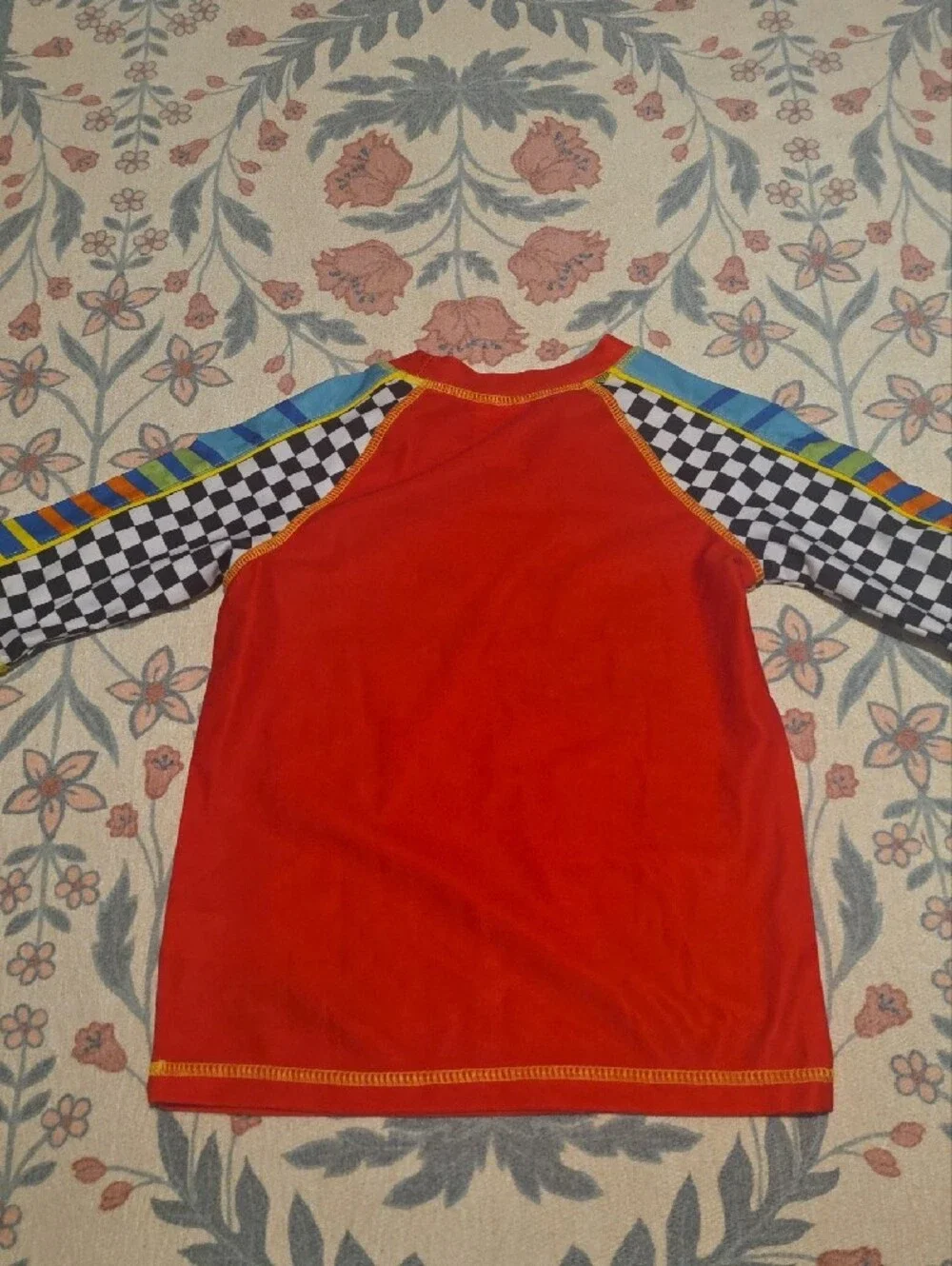 Disney Lightning McQueen Red Racing Tee with Checkered Sleeve Accents Rashguard